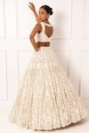 Isha Regalia_Beige Net, Satin Pearls, Sequins Round Floral Embroidered Bridal Lehenga Set _Online_at_Aza_Fashions