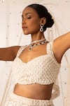 Shop_Isha Regalia_Beige Net, Satin Pearls, Sequins Round Floral Embroidered Bridal Lehenga Set 