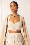 Isha Regalia_Beige Net, Satin Pearls, Sequins Round Floral Embroidered Bridal Lehenga Set _Online