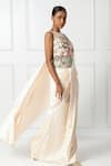 Buy_Isha Regalia_Ivory Net, Satin Sequins, Beads, Embellished Pre-draped Saree And Bodysuit _Online_at_Aza_Fashions