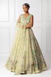 Isha Regalia_Green Satin, Net Crystals, Sequins, Floral 3d Embellished Bridal Lehenga Set _Online_at_Aza_Fashions