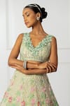 Isha Regalia_Green Satin, Net Crystals, Sequins, Floral 3d Embellished Bridal Lehenga Set _at_Aza_Fashions