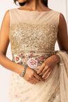 Isha Regalia_Gold Net, , Satin Sequins, Embellished Pre-draped Saree With Blouse _Online_at_Aza_Fashions