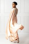 Shop_Isha Regalia_Peach Net, Satin Pearls, Sequins, Embellished Pre-draped Saree And Bodysuit Set _at_Aza_Fashions