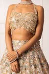 Shop_Isha Regalia_Beige Satin, Net Sequins, Beads Halter Neck, Floral Vine Embroidered Lehenga Set _Online_at_Aza_Fashions