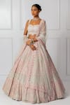 Shop_Isha Regalia_Blue Net, Satin Sequins, Beads, Stones Embellished Floral Bridal Lehenga Set 