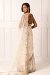 Shop_Isha Regalia_White Net, , Satin Embroidery, Diamonds Dori Floral Saree Set _at_Aza_Fashions