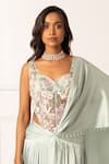 Shop_Isha Regalia_Green Net, Satin Pearls, Sequins, Embellished Pre-draped Saree And Bodysuit Set _Online_at_Aza_Fashions