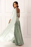 Isha Regalia_Green Net, Satin Pearls, Sequins, Embellished Pre-draped Saree And Bodysuit Set _at_Aza_Fashions