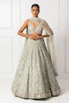Buy_Isha Regalia_Green Net, Satin Mirrors, Sequins Sweetheart Neck Mint Work Lehenga Set _at_Aza_Fashions