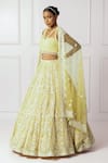 Buy_Isha Regalia_Yellow Cotton, Silk, Net Pearls, Sequins, Beads V-neck Embroidered Lehenga Set 