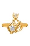 Shop_Divine Solitaires_Gold Plated Imitation Diamonds Om Patterned Ring_at_Aza_Fashions
