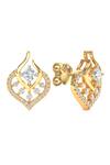 Buy_Divine Solitaires_Gold Plated Imitation Diamonds Cutwork Stud Earrings_at_Aza_Fashions