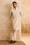 Buy Histori Ivory Chanderi, Satin, Cut Work, Applique, Leaf Vine Kurta Set at Aza Fashions Buy_Histori_Ivory Chanderi, Satin, Cut Work, Applique, Leaf Vine Kurta Set _at_Aza_Fashions