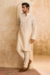 Histori Ivory Chanderi, Satin, Cut Work, Applique, Leaf Vine Kurta Set Online at Aza Fashions Histori_Ivory Chanderi, Satin, Cut Work, Applique, Leaf Vine Kurta Set _Online_at_Aza_Fashions
