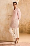Histori_Pink Chanderi, Cotton Cut Work, Beads, Applique Petal Kurta Set _Online_at_Aza_Fashions