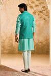 Histori_Green Chanderi, Cotton, Silk Mirrors, Embroidery Resham Bundi Kurta Set _Online_at_Aza_Fashions