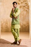 Histori Green Chanderi, , Silk, Satin Mirrors, And Resham Bloom Bundi Set Online at Aza Fashions Histori_Green Chanderi, , Silk, Satin Mirrors, And Resham Bloom Bundi Set _Online_at_Aza_Fashions