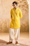 Buy_Histori_Yellow Cotton, Silk Cut Work, Beads, Diamonds, Mustard Tonal Kurta And Salwar Set _at_Aza_Fashions