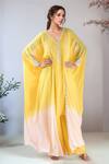 Buy_Samyukta Singhania_Yellow Crepe Hand Embroidered Sequin V Neck Geometric Tunic With Palazzo _at_Aza_Fashions
