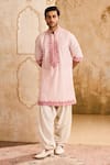 Buy Histori Pink Cotton, Silk Cut Work Pintucked Kurta Set With Dori Bloom Applique at Aza Fashions Buy_Histori_Pink Cotton, Silk Cut Work Pintucked Kurta Set With Dori Bloom Applique _at_Aza_Fashions