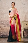 Shop_Masumi Mewawalla_Multi Color Gabardine, Crepe, Linen Sweetheart Neck Ombre Saree With Blouse _Online_at_Aza_Fashions