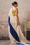 Shop_Masumi Mewawalla_Beige Crepe Sweetheart Neck And Blue Colorblock Saree Set _at_Aza_Fashions