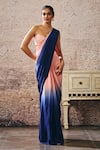 Masumi Mewawalla_Peach Cotton, Crepe Sweetheart Neck Ombre Pre-draped Saree And Blouse _Online_at_Aza_Fashions