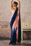 Buy_Masumi Mewawalla_Peach Cotton, Crepe Sweetheart Neck Ombre Pre-draped Saree And Blouse _Online_at_Aza_Fashions