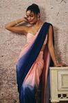 Shop_Masumi Mewawalla_Peach Cotton, Crepe Sweetheart Neck Ombre Pre-draped Saree And Blouse _Online_at_Aza_Fashions