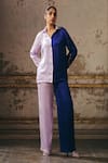 Buy Masumi Mewawalla Blue Linen, Gingham Collared Color Block Shirt And Pant Set at Aza Fashions Buy_Masumi Mewawalla_Blue Linen, Gingham Collared Color Block Shirt And Pant Set _at_Aza_Fashions