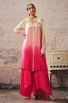 Buy_Masumi Mewawalla_Pink Crepe, Linen Embroidery Ombre Kurta Set With Butterfly Embellishments _at_Aza_Fashions
