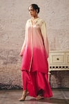 Buy_Masumi Mewawalla_Pink Crepe, Linen Embroidery Ombre Kurta Set With Butterfly Embellishments _Online_at_Aza_Fashions
