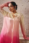 Shop_Masumi Mewawalla_Pink Crepe, Linen Embroidery Ombre Kurta Set With Butterfly Embellishments _Online_at_Aza_Fashions