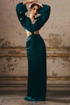 Buy_Masumi Mewawalla_Green Gingham V-neck Butterfly Embellished Front Twisted Dress _at_Aza_Fashions