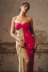 Shop_Masumi Mewawalla_Brown Sweetheart Neck Shibori Color Blocked Maxi Dress _Online_at_Aza_Fashions