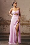 Buy_Masumi Mewawalla_Purple Gabardine Asymmetric Lilac Front Twisted Embellished Gown _at_Aza_Fashions