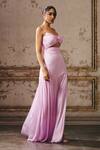 Masumi Mewawalla_Purple Gabardine Asymmetric Lilac Front Twisted Embellished Gown _Online_at_Aza_Fashions