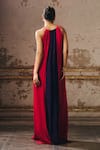 Shop_Masumi Mewawalla_Pink Crepe, Linen Round Neck Trapeze Gown With Tie-up Shoulders _at_Aza_Fashions