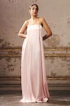 Masumi Mewawalla_Pink Silk Halter Neck Embellished Trapeze Gown _Online_at_Aza_Fashions