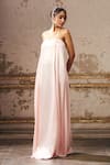 Buy_Masumi Mewawalla_Pink Silk Halter Neck Embellished Trapeze Gown _Online_at_Aza_Fashions