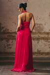 Shop_Masumi Mewawalla_Pink Crepe Halter Neck Embellished Gown _at_Aza_Fashions