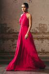 Buy_Masumi Mewawalla_Pink Crepe Halter Neck Embellished Gown _Online_at_Aza_Fashions