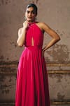 Shop_Masumi Mewawalla_Pink Crepe Halter Neck Embellished Gown _Online_at_Aza_Fashions