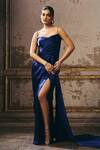 Buy_Masumi Mewawalla_Navy Cowl Neck Embellished Shoulder Draped Gown _at_Aza_Fashions