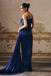 Shop_Masumi Mewawalla_Navy Cowl Neck Embellished Shoulder Draped Gown _at_Aza_Fashions