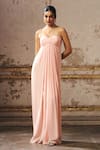 Buy_Masumi Mewawalla_Pink Silk Sweetheart Neck Pleated Yoke Embellished Strap Gown _at_Aza_Fashions