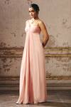 Masumi Mewawalla_Pink Silk Sweetheart Neck Pleated Yoke Embellished Strap Gown _Online_at_Aza_Fashions