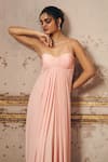Shop_Masumi Mewawalla_Pink Silk Sweetheart Neck Pleated Yoke Embellished Strap Gown _Online_at_Aza_Fashions