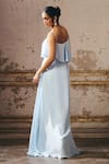 Shop_Masumi Mewawalla_Blue Crepe V-neck Layered Embellished Gown _at_Aza_Fashions